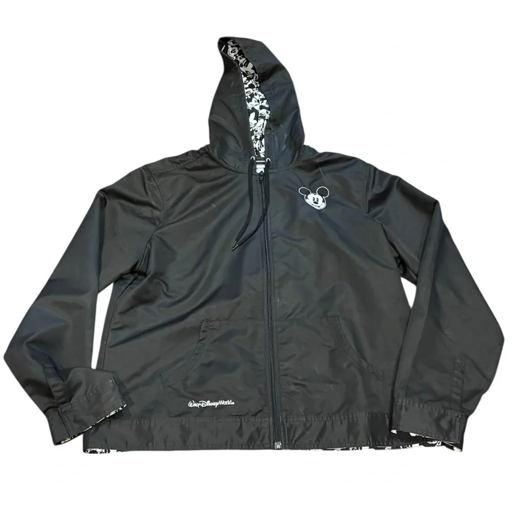 Disney Black Hooded Jacket with Mickey Mouse Embroidery youth XL women’s small